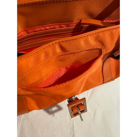 Vintage Y2K Kenneth Cole Reaction Orange Nylon Shoulder Bag Buckle Baguette - Picture 6 of 14